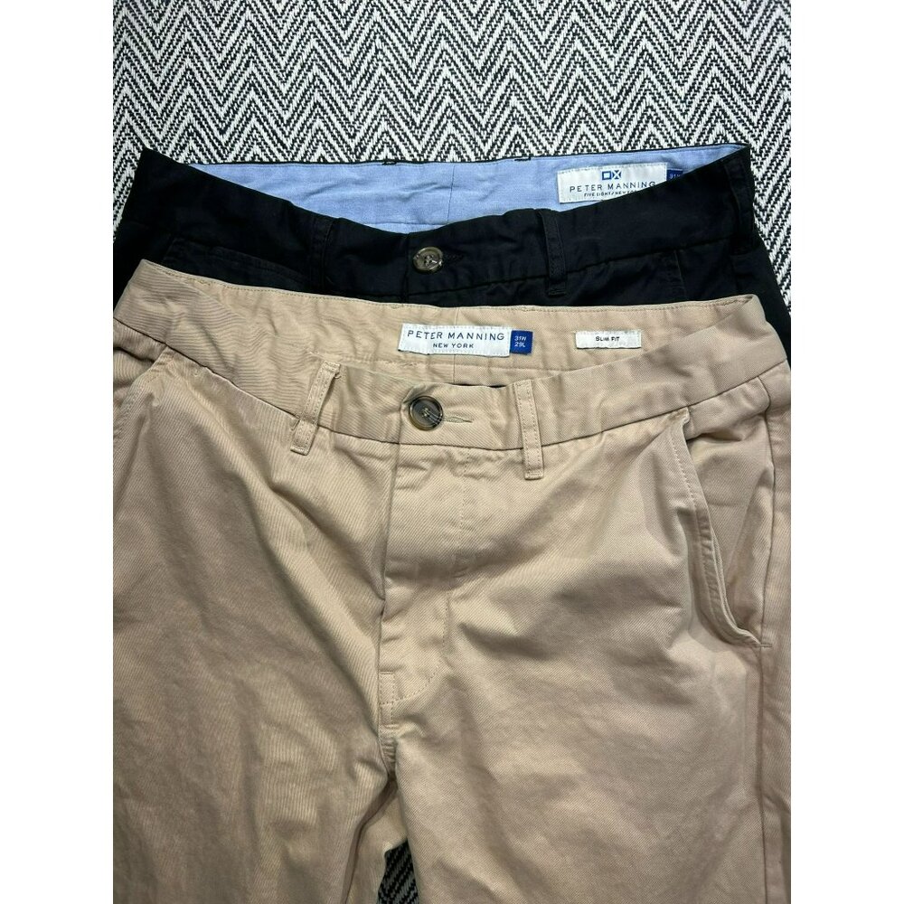 Peter Manning Men's Chinos Lot of 2 In Black & Khaki 31W x 29L Cotton Blend - Picture 4 of 4